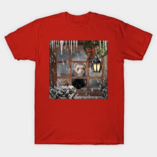 Ferrets Christmas art design. A Winter Day Indoors Ferret T-Shirt